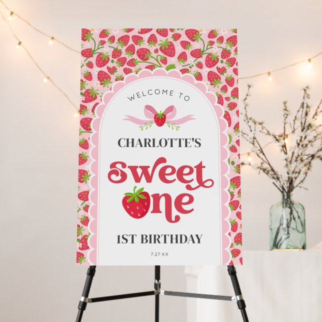 Sweet One Strawberry 1st Birthday 20x30 Welcome Foam Board (In Situ (Stand))