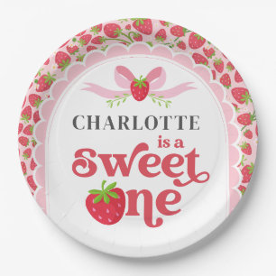 Sweet One Strawberry 1st Birthday 9" Round Paper Plates