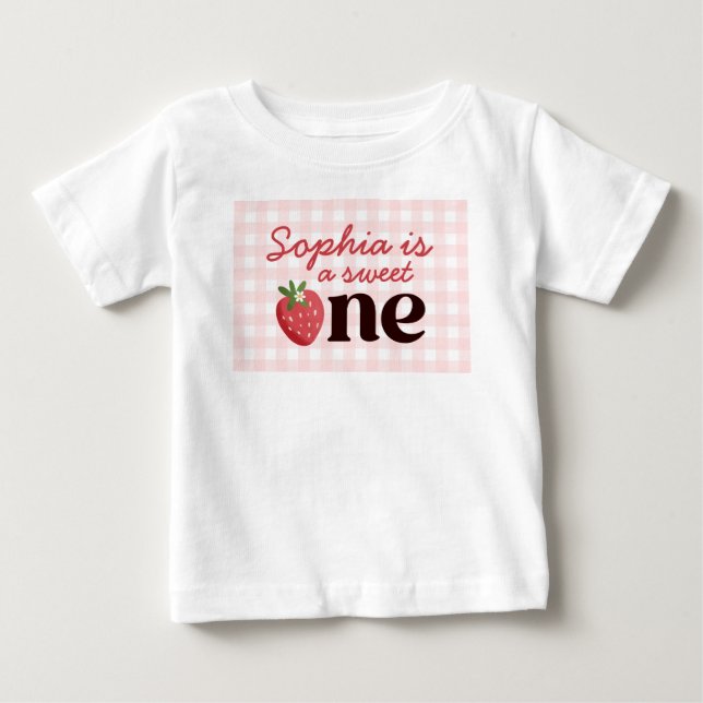Sweet One Strawberry 1st Birthday Baby T-Shirt (Front)