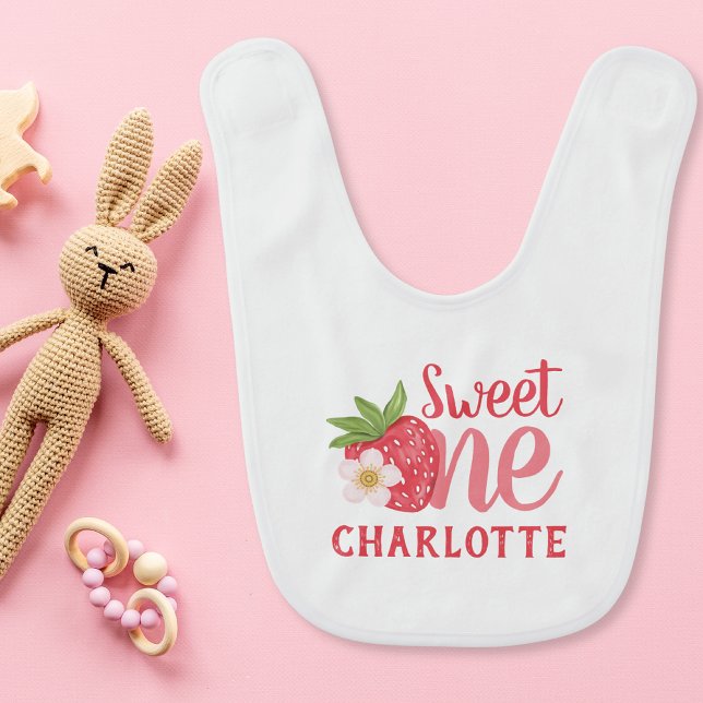 Sweet One Strawberry 1st birthday Personalize Name Baby Bib (Creator Uploaded)