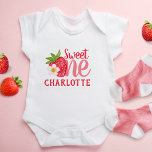 Sweet One Strawberry 1st Birthday Personalize Name Baby Bodysuit at Zazzle