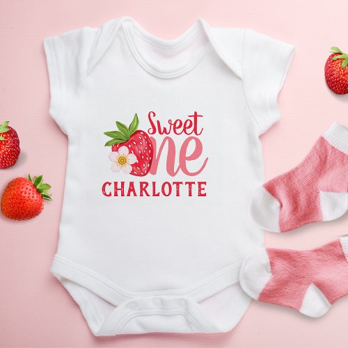 Sweet One Strawberry 1st birthday Personalize Name Baby Bodysuit
