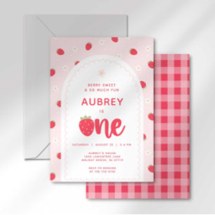Sweet One Strawberry Berry First Birthday Invitation