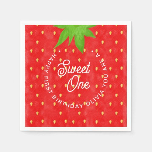 Sweet One Strawberry Birthday Paper Napkins