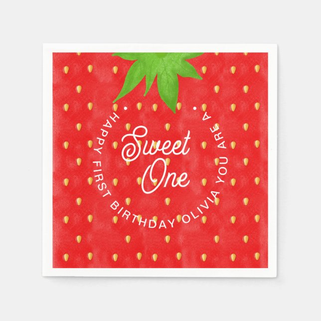Sweet One Strawberry Birthday Paper Napkins (Front)
