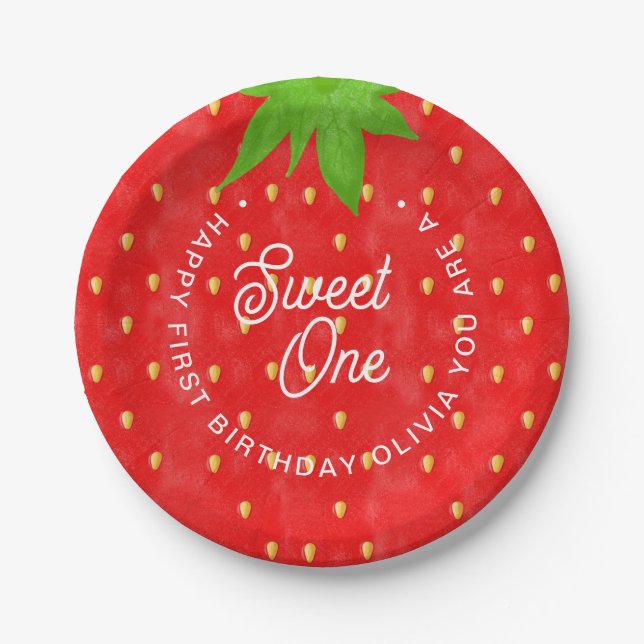  Sweet One Strawberry Birthday  Paper Plates (Front)