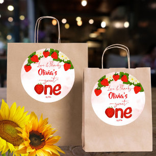 Sweet one strawberry birthday party favor classic round sticker