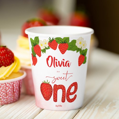 Sweet one strawberry birthday party printed paper cups