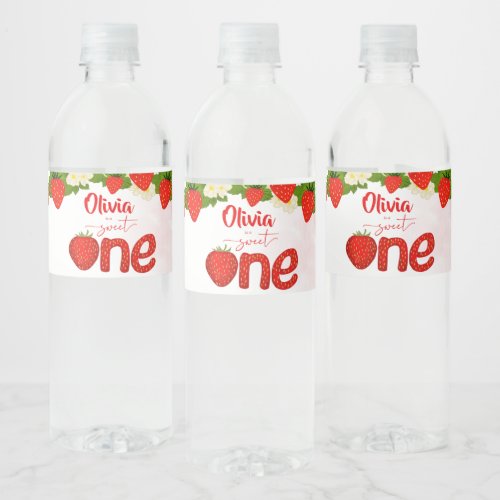 Sweet one strawberry birthday party printed water bottle label