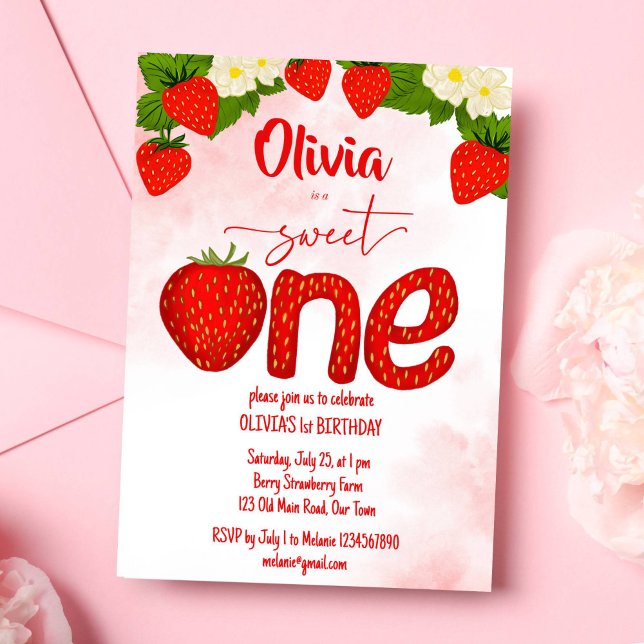 Sweet one strawberry birthday party template (Sweet one strawberry birthday party template invitation digital download strawberry letter red)