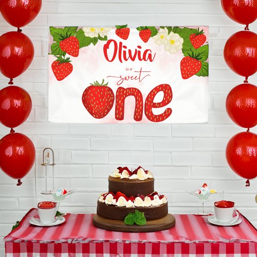 Sweet one strawberry birthday party template banner