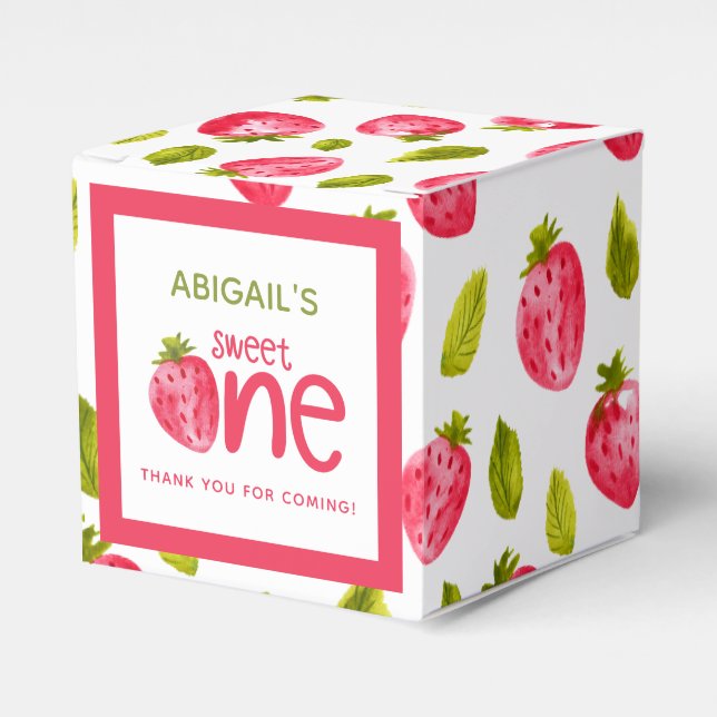 Sweet One Strawberry First Birthday Favor Boxes (Front Side)