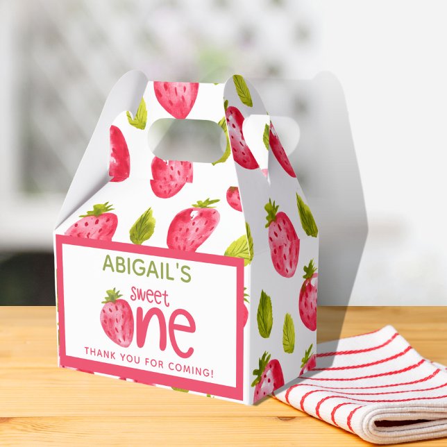 Sweet One Strawberry First Birthday Favor Boxes (Creator Uploaded)