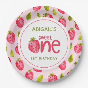Sweet One Strawberry First Birthday Paper Plates