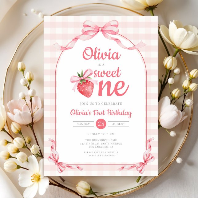 Sweet One Strawberry Girl 1st Birthday Invitation (Sweet One Strawberry Girl 1st Birthday Invitation)