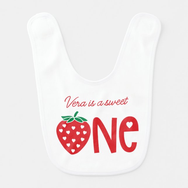 Sweet One Strawberry Theme First Birthday Baby Bib (Front)