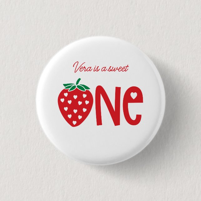 Sweet One Strawberry Theme First Birthday Button (Front)