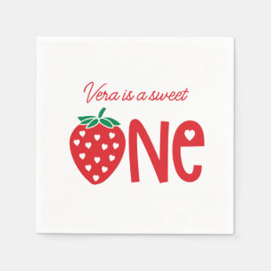 Sweet One Strawberry Theme First Birthday Paper Napkins