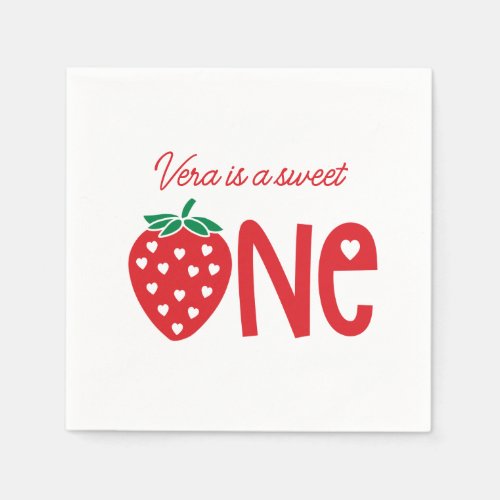 Sweet One Strawberry Theme First Birthday Paper Napkins