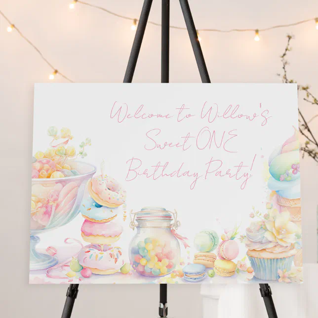 Sweet One Sweets First Birthday Welcome Sign | Zazzle