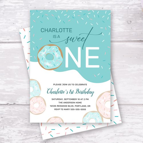 Sweet One Teal Frosting Girls 1st Birthday  Invit Invitation