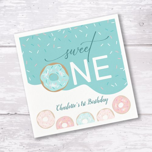 Sweet One Teal Frosting Girls First Birthday  Napkins