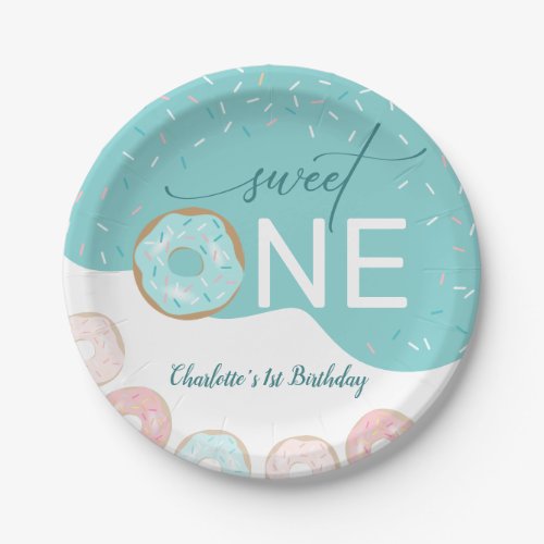 Sweet One Teal Frosting Girls First Birthday Paper Plates