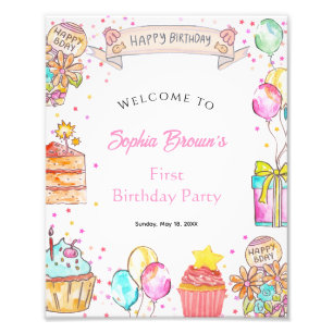 Sweet One Watercolor 1st Birthday Party Sign