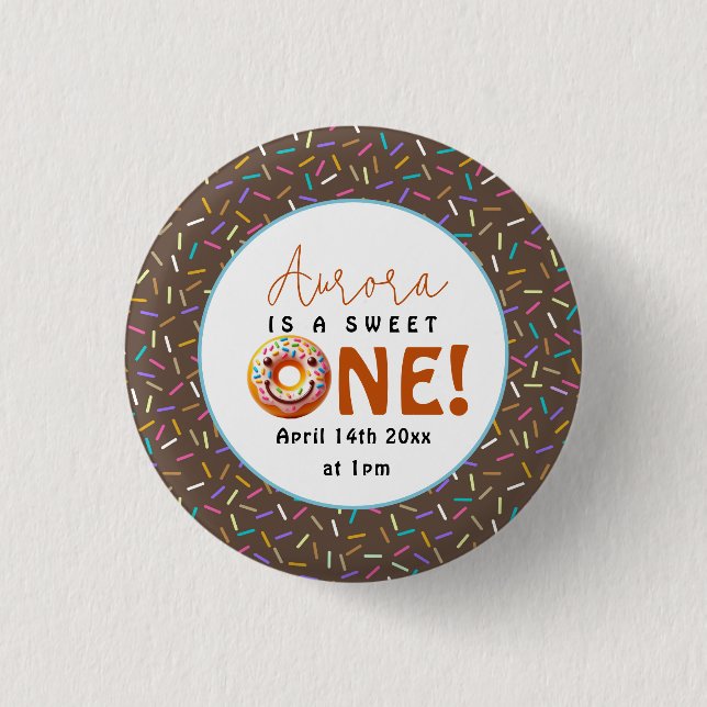 Sweet One watercolor cute donuts 1st birthday Button (Front)