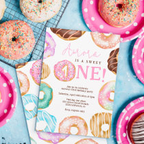 Sweet One watercolor cute donuts 1st birthday  Invitation