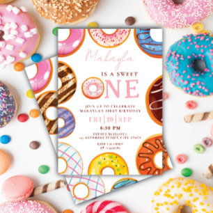 Sweet One watercolor cute donuts 1st chic birthday Invitation