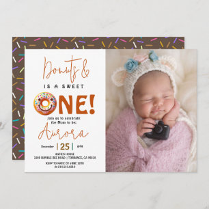 Sweet One watercolor donut 1st birthday Invitation