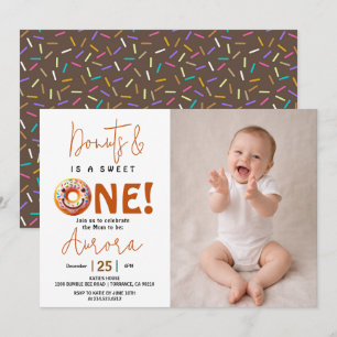 Sweet One watercolor donut 1st birthday Invitation
