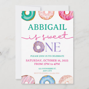Sweet One watercolor donuts 1st birthday Invitation