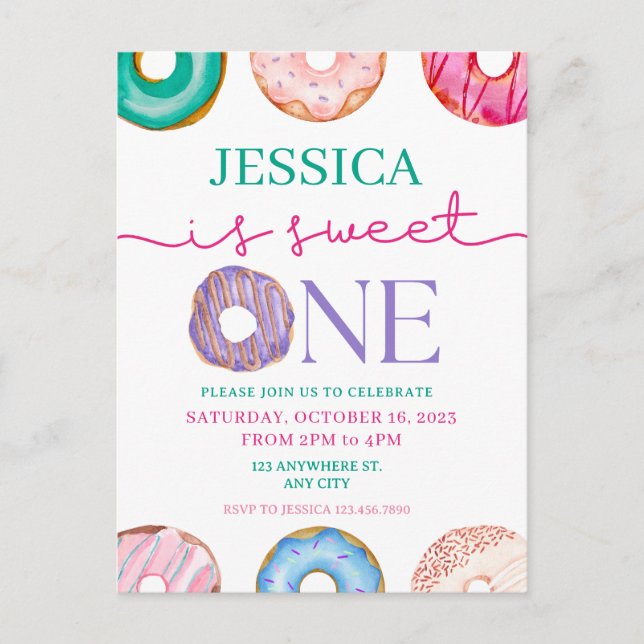 Sweet One watercolor donuts 1st birthday  Postcard (Front)