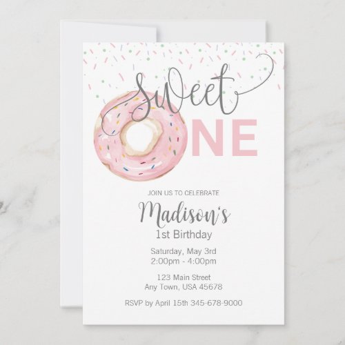 Sweet One Watercolor Girls 1st Invitation