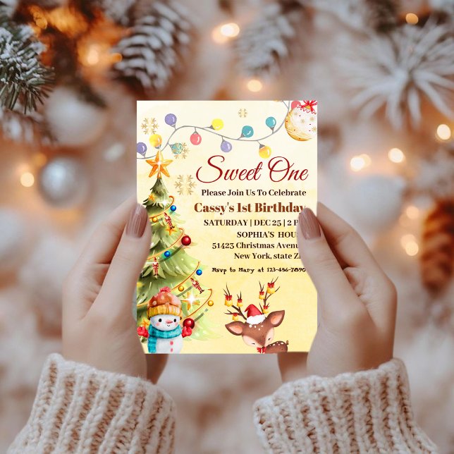 Sweet One winter holiday 1st Birthday party Invitation (Creator Uploaded)