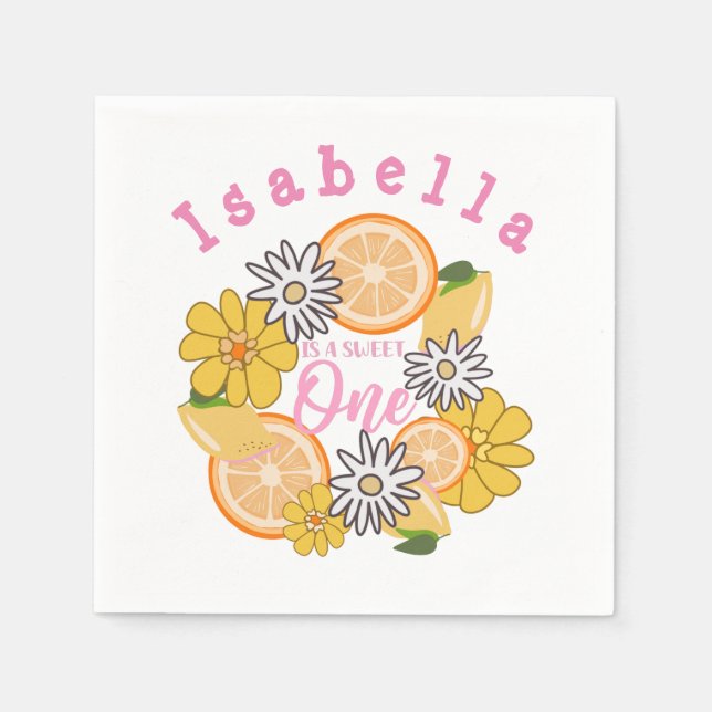 Sweet One Yellow Lemon First Birthday Napkins (Front)