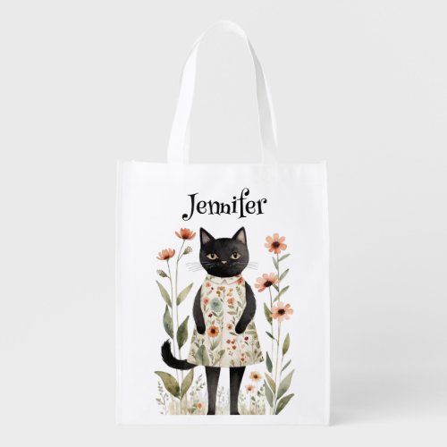 Sweet Orange Blossoms Black Cat Grocery Bag