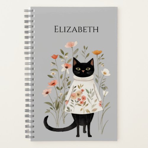 Sweet Orange Blossoms Black Cat Notebook