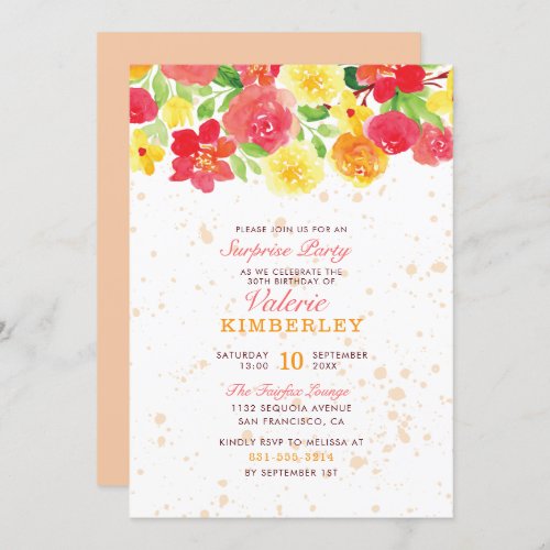 Sweet Orange Botanical Roses Spring Surprise Party Invitation