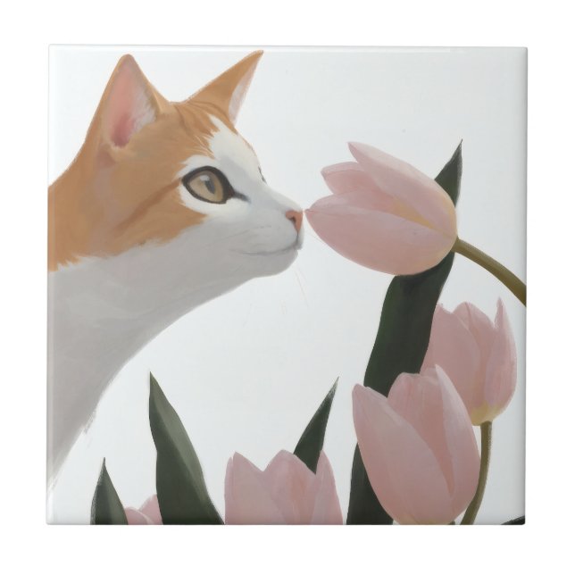 Sweet Orange Cat Spring Theme Ceramic Tile (Front)