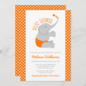 Sweet Orange Gray Elephant Baby Shower Invitations (Front/Back)
