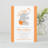 Sweet Orange Gray Elephant Baby Shower Invitations (Standing Front)