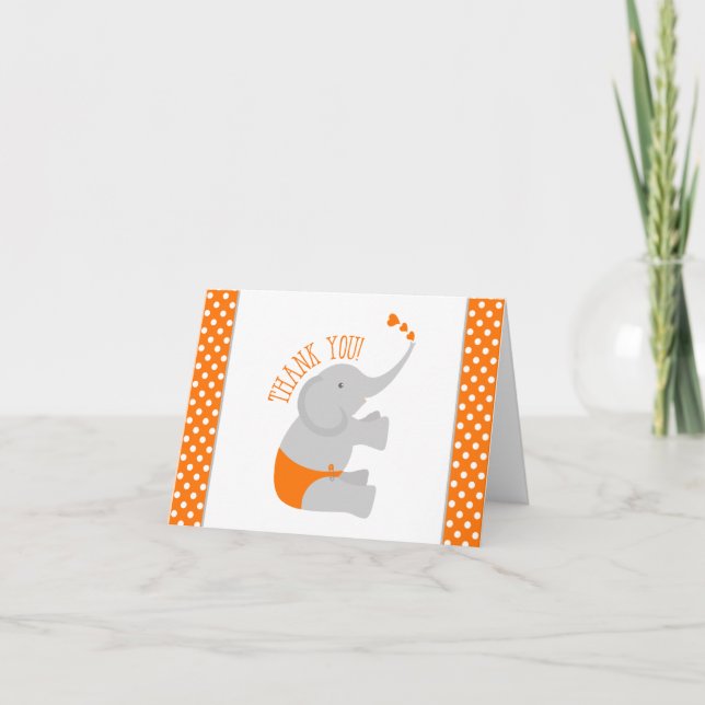 Sweet Orange Gray Elephant Baby Shower Thank You (Front)