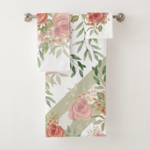 Sweet Orange Light And Blush Roses Watercolor Bath Towel Set