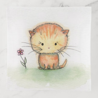 Sweet Orange Tabby Kitten Watercolor Illustration Trinket Tray
