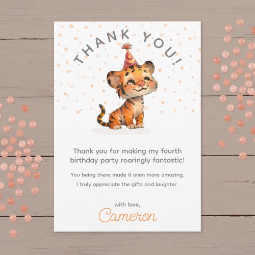 Sweet orange tiger kids birthday celebration  thank you card