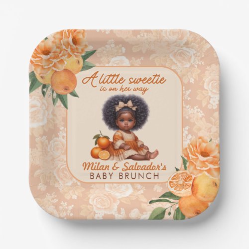 Sweet Orange Vintage Floral Baby Shower Paper Plates
