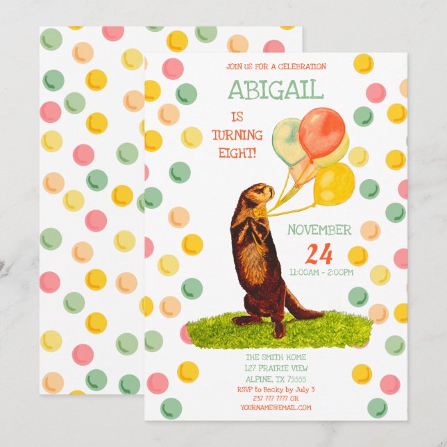 Sweet Otter Colorful Balloons Birthday Invitation (Front/Back)
